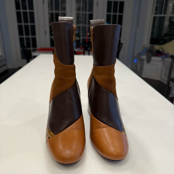 SEE BY CHLOE WOMEN'S BROWN TAN & SNAKE SKIN LEATHER ANKLE BOOTS US 7 EU 37 - Picture 12 of 13